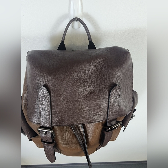 Coach Women's Hudson Browns Leather & Canvas Backpack Flap Drawstring Adj Straps - Picture 8 of 16